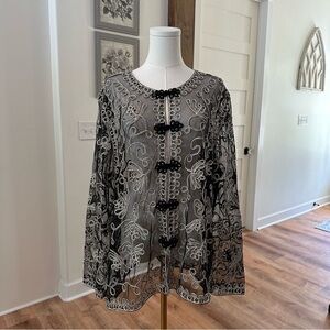 Princess Cruises XXL Black Sheer Lace Applique Embroidered Overlay Cocktail Top